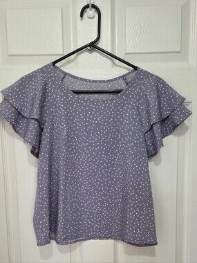 Shein Women's Lavender Polka Dot Flutter Sleeve Top Size Medium Spring Summer